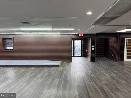 Empty room, Interior, Recessed Lighting, Stone Walls, Wood Texture Flooring
