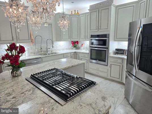 Chandelier, Interior, Kitchen, Stainless Steel Appliances