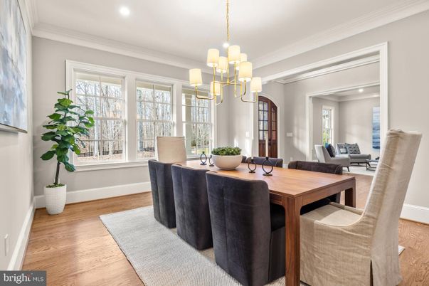 Chandelier, Dining room, Interior, Recessed Lighting, Wood Texture Flooring