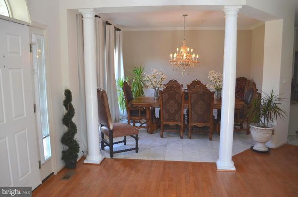 Chandelier, Dining room, Interior, Wood Texture Flooring