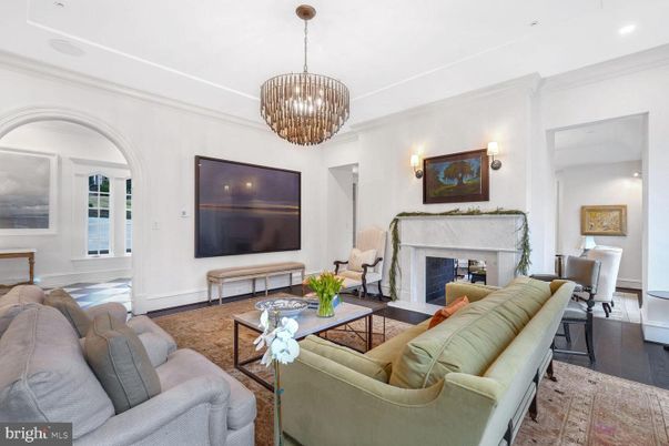 Chandelier, Fireplace, Interior, Living room, Recessed Lighting, Wood Texture Flooring