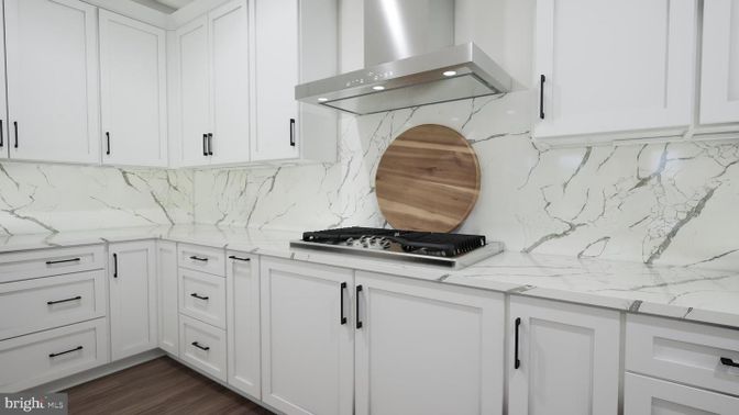 Interior, Kitchen, Marble Walls, Wood Texture Flooring
