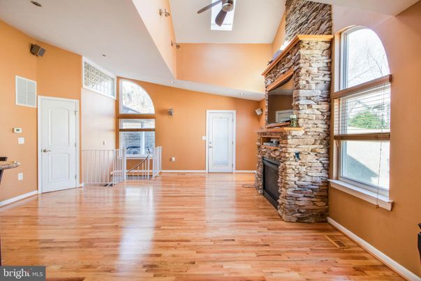 Empty room, Fireplace, Interior, Recessed Lighting, Wood Texture Flooring