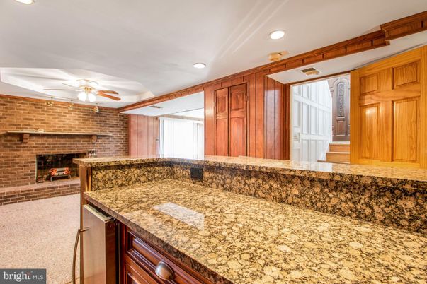 Fireplace, Interior, Recessed Lighting, Stone Walls
