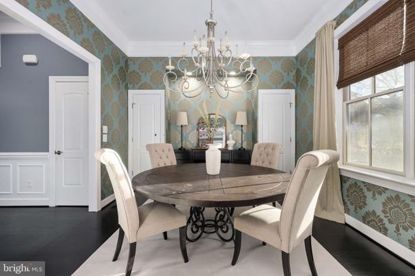 Chandelier, Dining room, Interior, Wood Texture Flooring