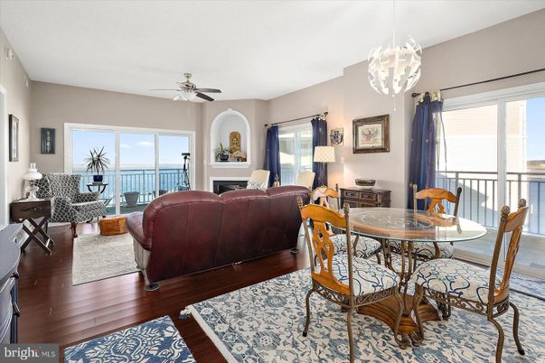 Dining room, Fireplace, Interior, Living room, Pendant Lights, Wood Texture Flooring