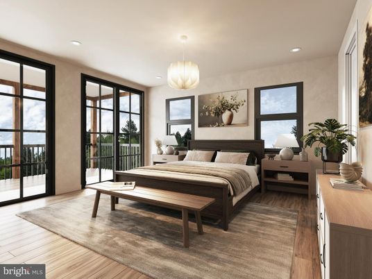 Bedroom, Interior, Pendant Lights, Recessed Lighting, Wood Texture Flooring