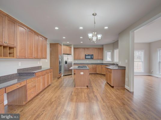 Chandelier, Interior, Kitchen, Pendant Lights, Recessed Lighting, Stainless Steel Appliances, Wood Texture Flooring