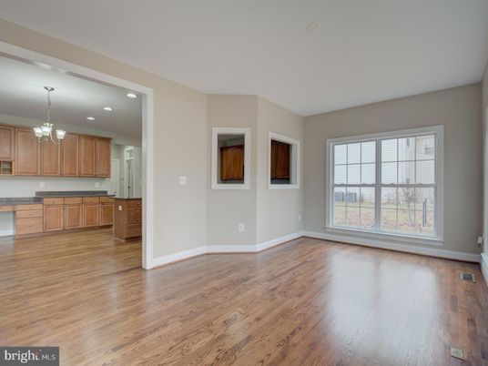 Chandelier, Empty room, Interior, Kitchen, Pendant Lights, Recessed Lighting, Wood Texture Flooring