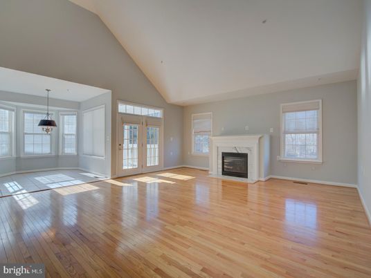 Empty room, Fireplace, Interior, Pendant Lights, Wood Texture Flooring