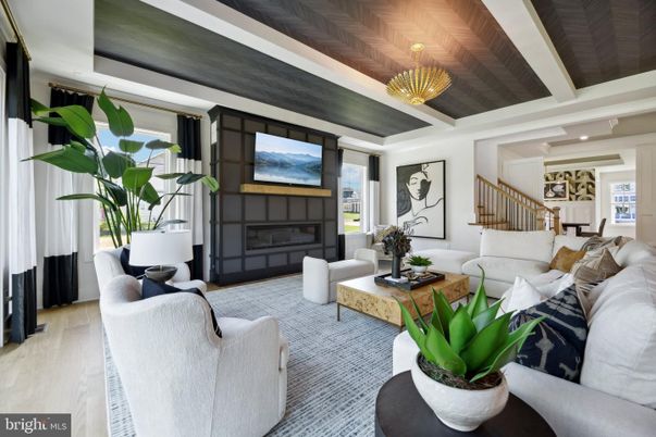 Fireplace, Interior, Living room, Recessed Lighting, Wooden Ceilings, Wood Texture Flooring