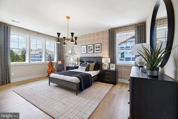 Bedroom, Interior, Pendant Lights, Wood Texture Flooring