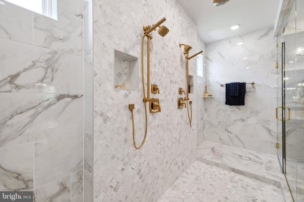 Bathroom, Glass Shower, Interior, Marble Walls, Recessed Lighting