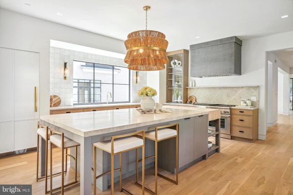 Chandelier, Interior, Kitchen, Recessed Lighting, Stainless Steel Appliances, Wood Texture Flooring