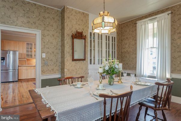 Dining room, Interior, Pendant Lights, Stainless Steel Appliances, Wood Texture Flooring
