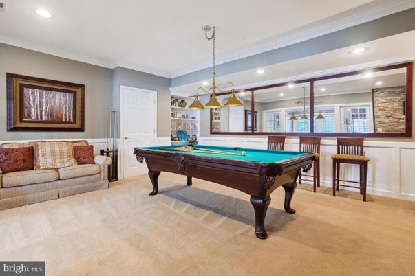 Billiard Table, Chandelier, Game Room, Interior, Pendant Lights, Recessed Lighting