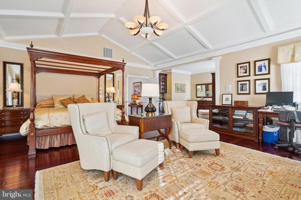 Bedroom, Chandelier, Home Office, Interior, Wood Texture Flooring