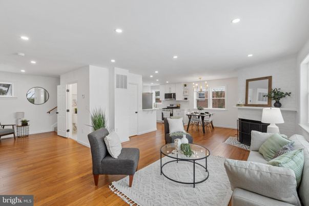 Dining room, Fireplace, Interior, Kitchen, Living room, Pendant Lights, Recessed Lighting, Wood Texture Flooring
