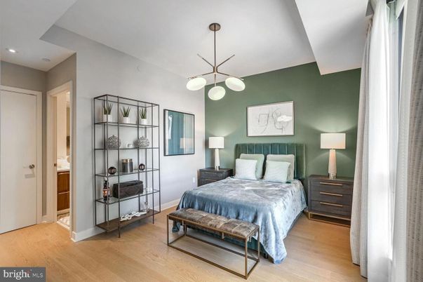 Bedroom, Interior, Pendant Lights, Recessed Lighting, Wood Texture Flooring