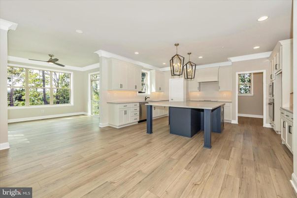 Chandelier, Interior, Kitchen, Pendant Lights, Recessed Lighting, Wood Texture Flooring