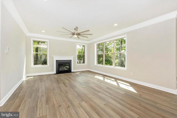 Empty room, Fireplace, Interior, Recessed Lighting, Wood Texture Flooring