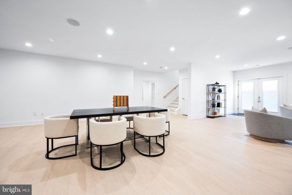 Dining room, Interior, Living room, Recessed Lighting, Wood Texture Flooring