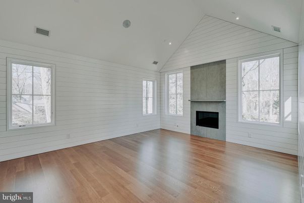 Empty room, Fireplace, Interior, Recessed Lighting, Wood Texture Flooring