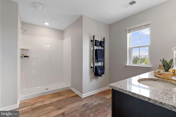 Bathroom, Interior, Recessed Lighting, Wood Texture Flooring