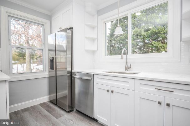 Interior, Kitchen, Pendant Lights, Stainless Steel Appliances, Wood Texture Flooring