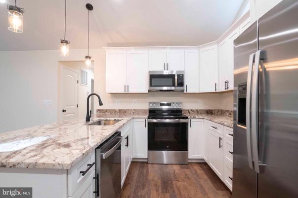 Interior, Kitchen, Pendant Lights, Stainless Steel Appliances, Wood Texture Flooring