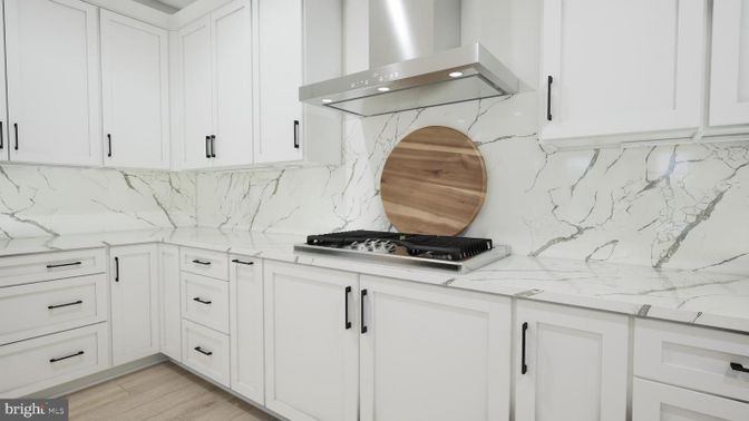 Interior, Kitchen, Marble Walls, Wood Texture Flooring
