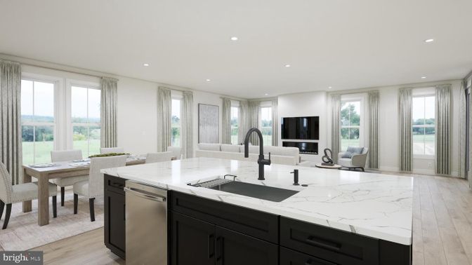 Dining room, Interior, Kitchen, Living room, Recessed Lighting, Wood Texture Flooring