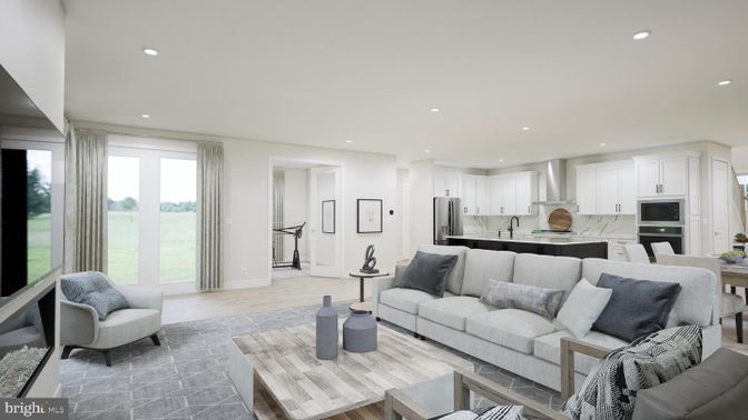 Dining room, Interior, Kitchen, Living room, Recessed Lighting, Stainless Steel Appliances, Wood Texture Flooring