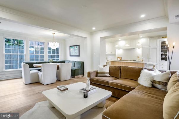 Chandelier, Dining room, Interior, Kitchen, Living room, Recessed Lighting, Wood Texture Flooring