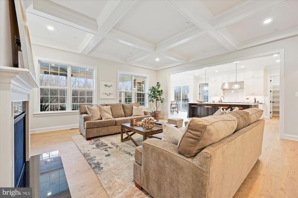 Fireplace, Interior, Kitchen, Living room, Pendant Lights, Recessed Lighting, Wood Texture Flooring