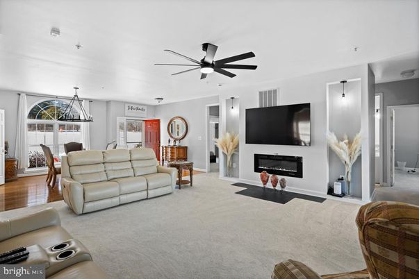 Dining room, Fireplace, Interior, Living room, Pendant Lights, Wood Texture Flooring