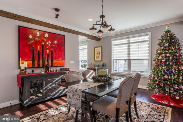 Dining room, Interior, Pendant Lights, Recessed Lighting, Wood Texture Flooring