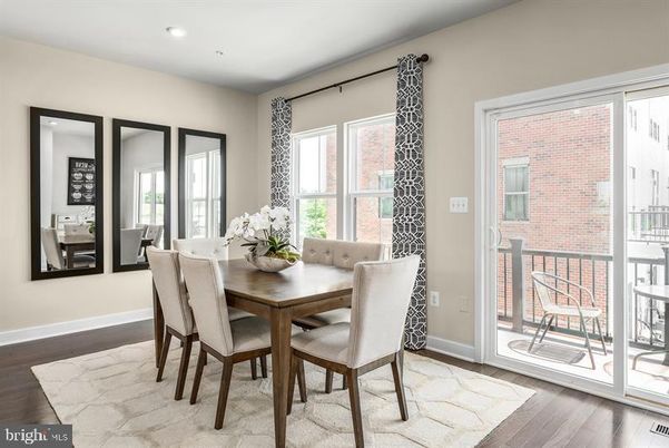 Dining room, Interior, Recessed Lighting, Wood Texture Flooring