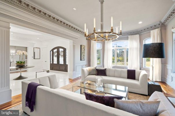Chandelier, Interior, Living room, Recessed Lighting, Wood Texture Flooring