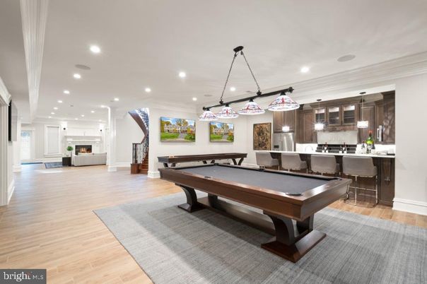Billiard Table, Game Room, Interior, Kitchen, Pendant Lights, Recessed Lighting, Wood Texture Flooring