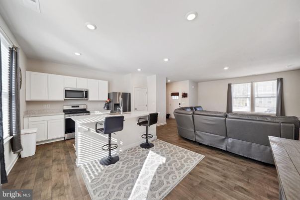 Interior, Kitchen, Living room, Recessed Lighting, Stainless Steel Appliances, Wood Texture Flooring