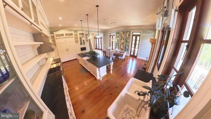 Dining room, Interior, Pendant Lights, Recessed Lighting, Wood Texture Flooring