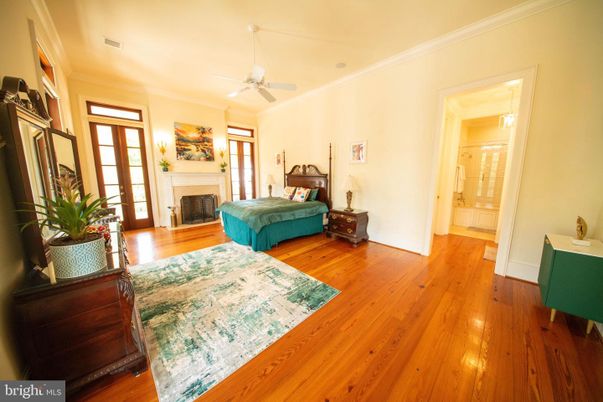 Bedroom, Fireplace, Interior, Wood Texture Flooring
