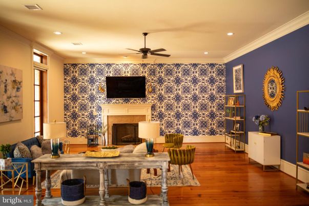 Fireplace, Home Office, Interior, Recessed Lighting, Wood Texture Flooring