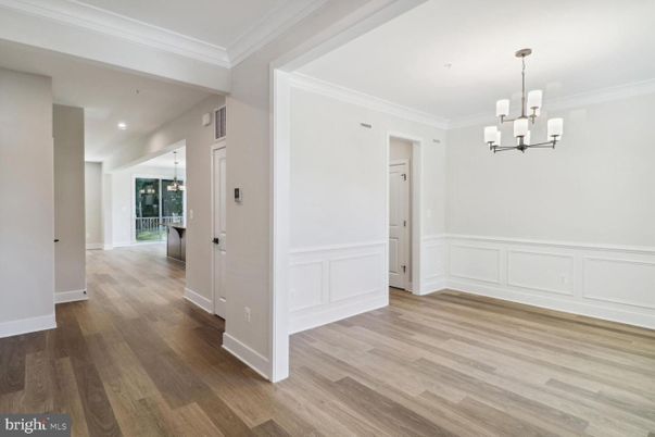 Chandelier, Empty room, Interior, Recessed Lighting, Wood Texture Flooring