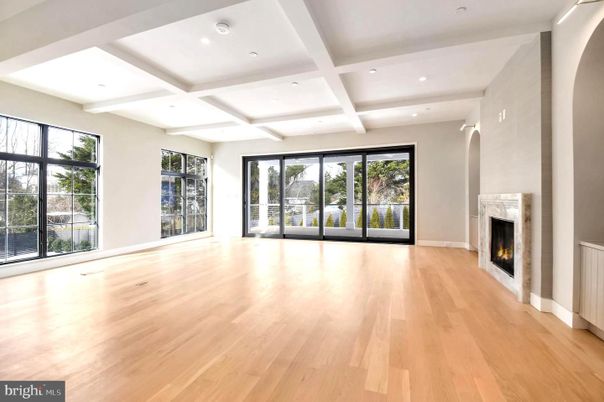 Empty room, Fireplace, Interior, Recessed Lighting, Wood Texture Flooring