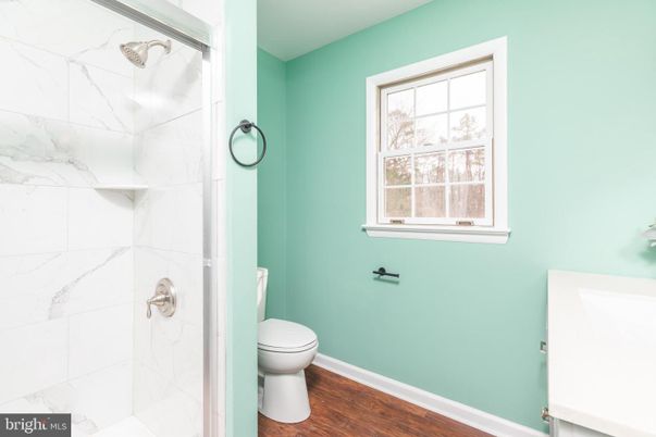 Bathroom, Interior, Marble Walls, Wood Texture Flooring