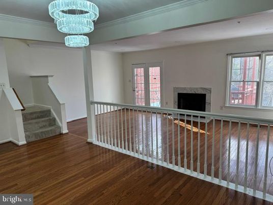 Chandelier, Empty room, Fireplace, Interior, Wood Texture Flooring