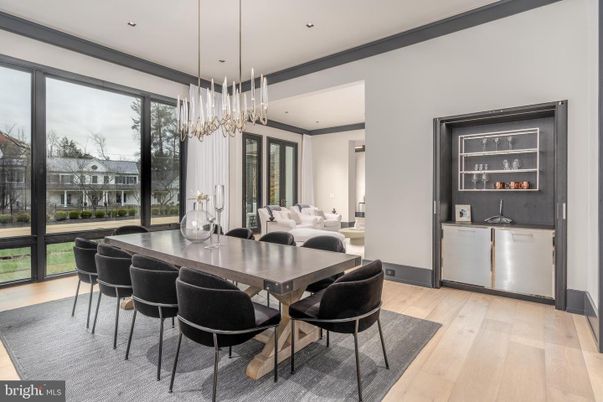 Dining room, Interior, Pendant Lights, Recessed Lighting, Wood Texture Flooring