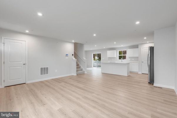 Empty room, Interior, Kitchen, Recessed Lighting, Wood Texture Flooring